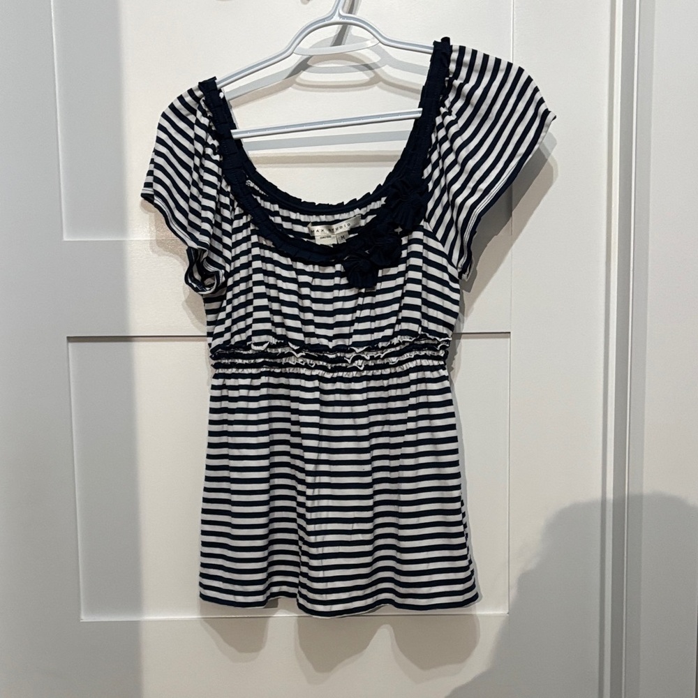 Max Studio Navy and White Striped top
